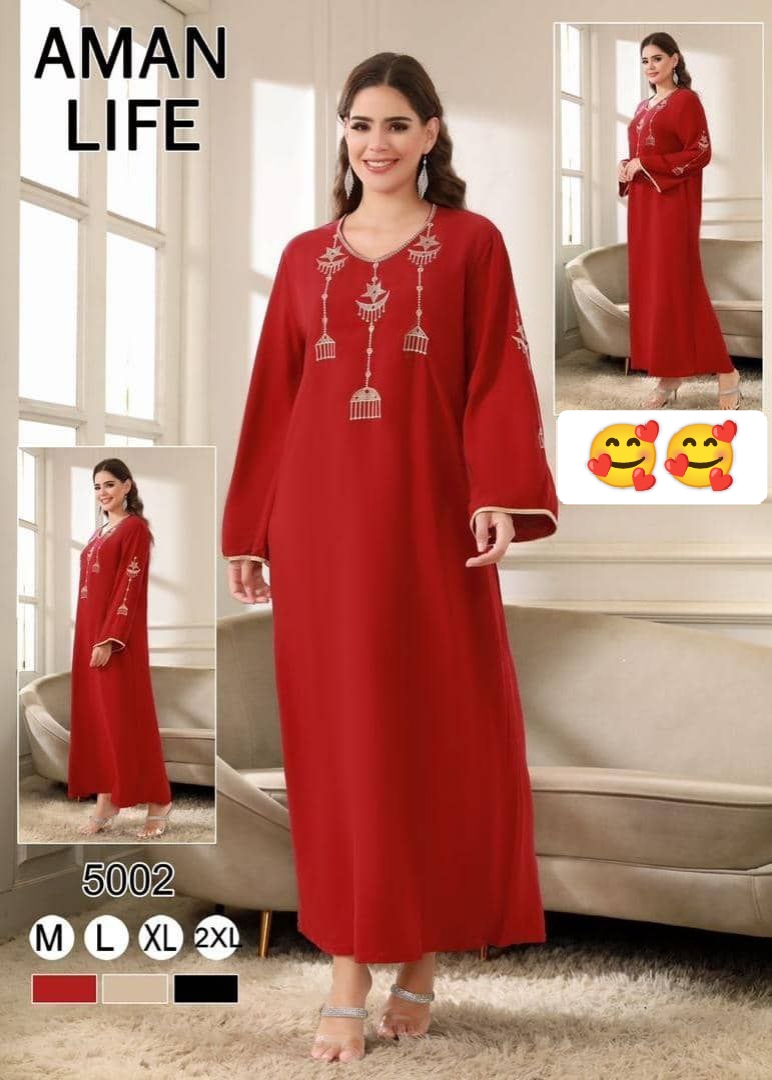 Robe Jalabiya Longue Brodée "Aman Life" – Modèle 5002