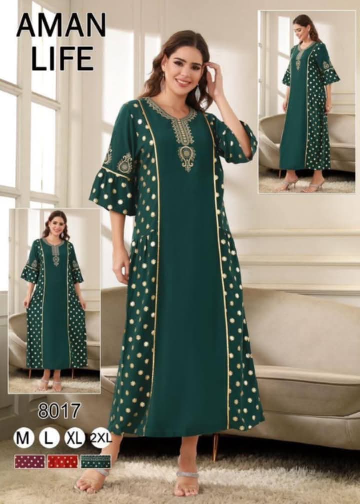 Robe Jalabiya Longue Brodée "Aman Life" – Modèle 8017