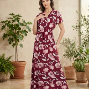 Robe Longue Fleurie Portefeuille - Robe d'Été Ceinture Nouée