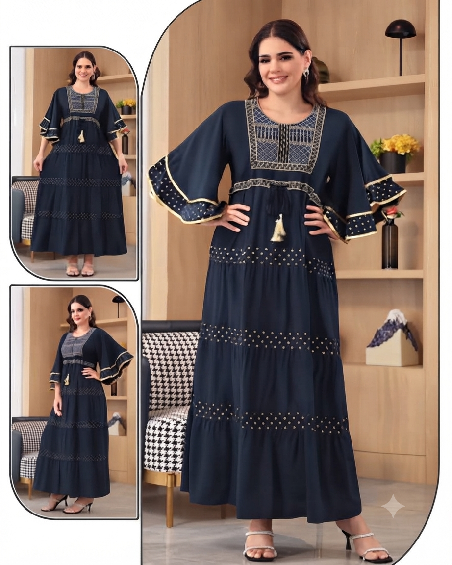 Robe Longue Brodée - Manches Cloche